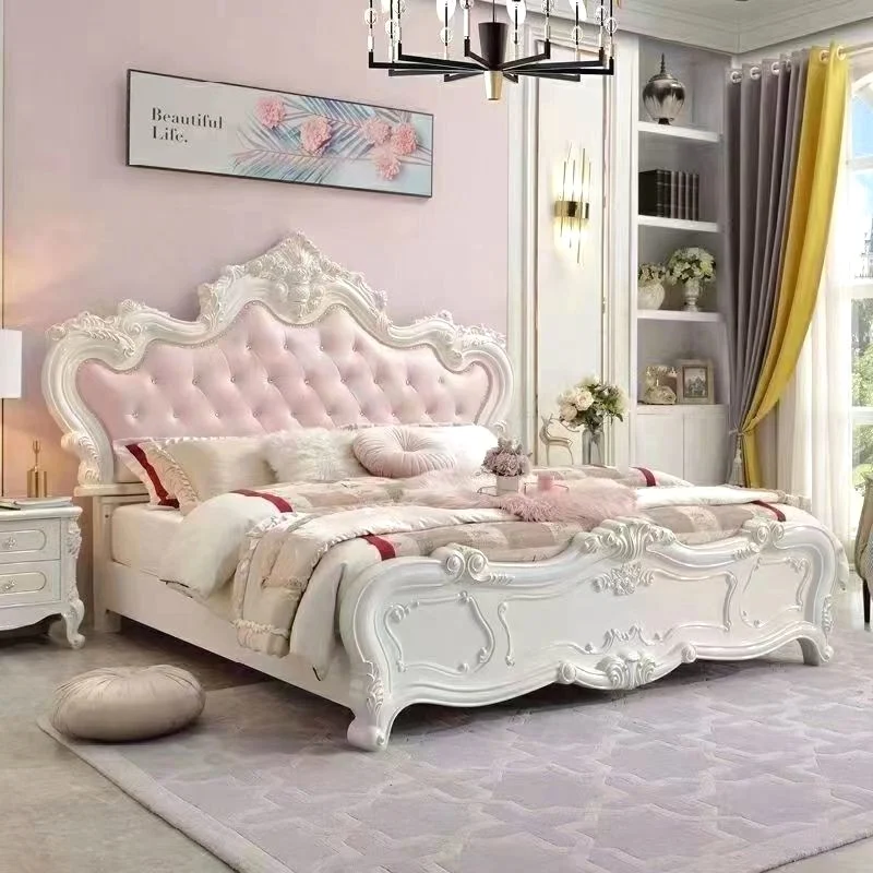 

Wedding Modern Bed European Twin Solid Wood Confortable Princess Bed Apartment Fashionable Luxury Cama Casal Bedroom Furniture