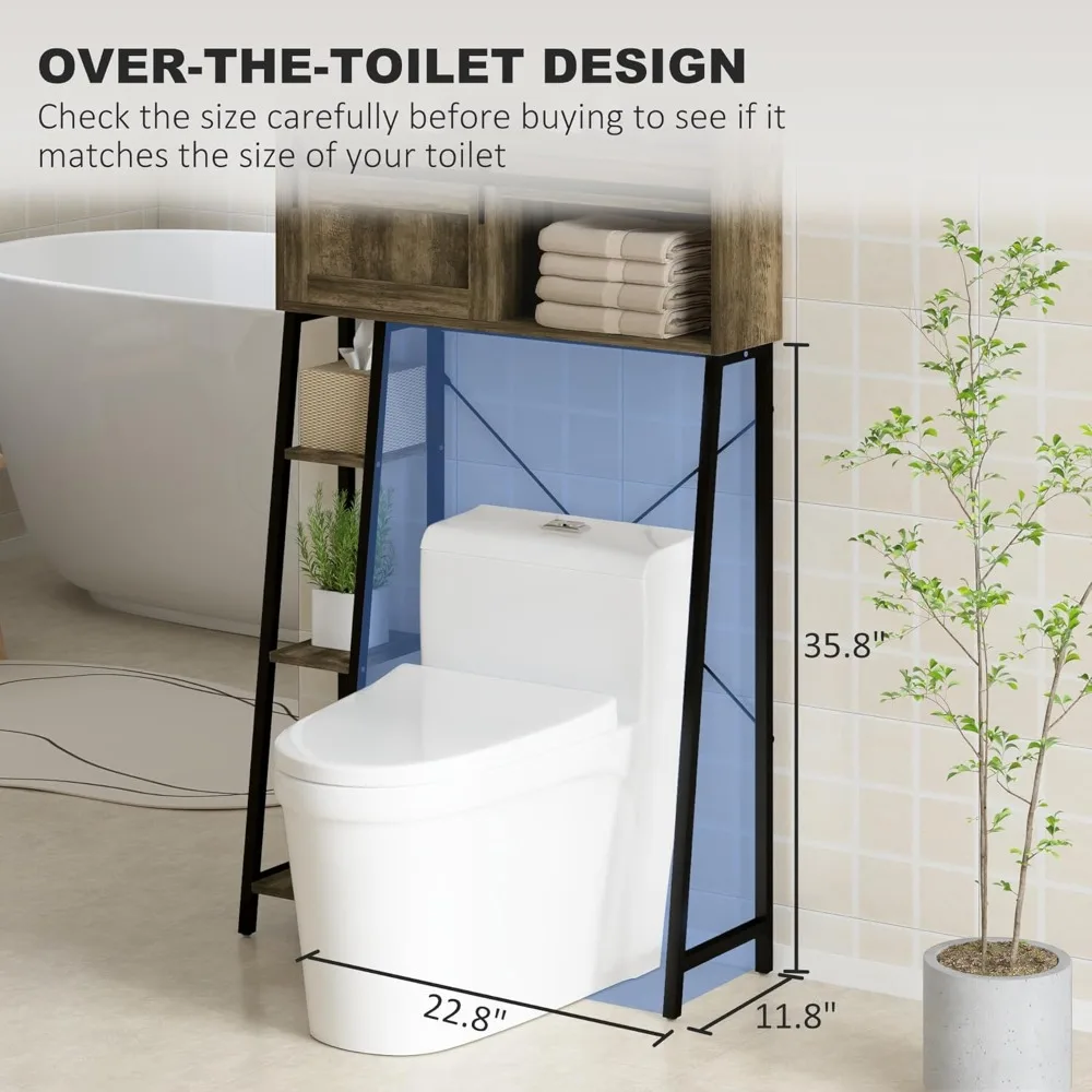Over The Toilet Storage Cabinet, Freestanding Over Toilet Bathroom Organizer with Sliding Door