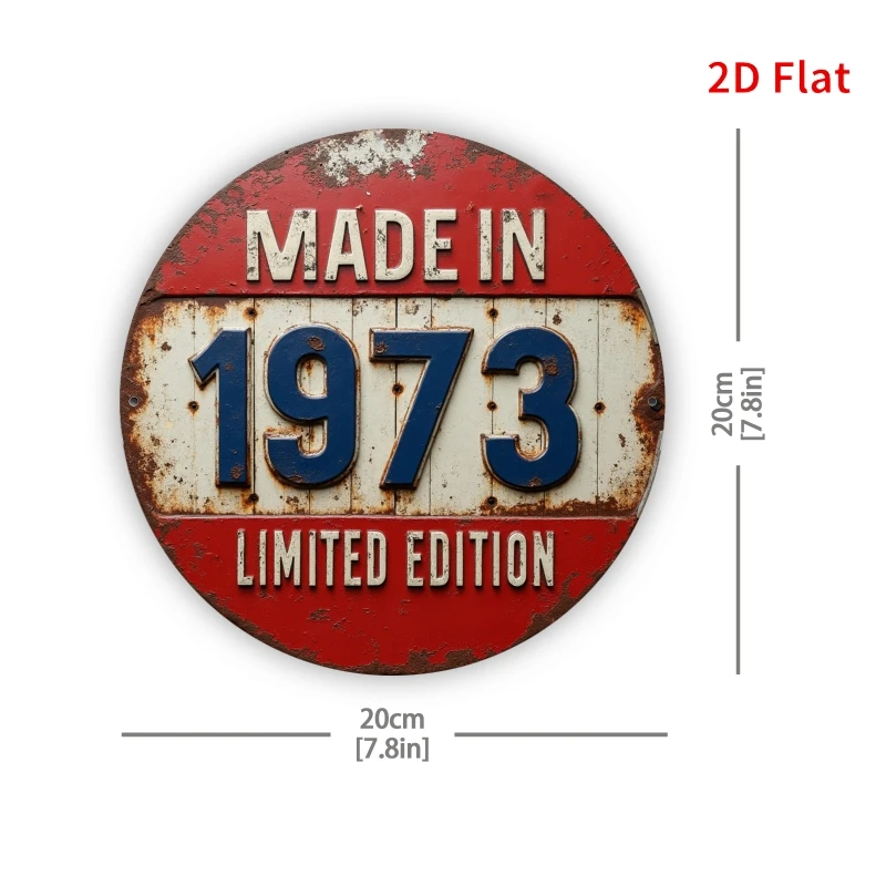 2D Flat, 1pc 1973 Vintage Limited Edition Aluminum Metal Sign - 20.32x20.32 cm Retro 70s Farmhouse Wall Plaque with 1973 Number,