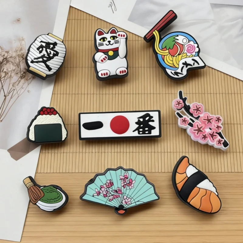 Set de Adornos para Zapatos Estilo Japonés, Gato de la Suerte, Sushi, Flor de Cerezo, Accesorios para Zapatos, Decoraciones para Zuecos, Regalo Perfecto para Amantes de la Comida