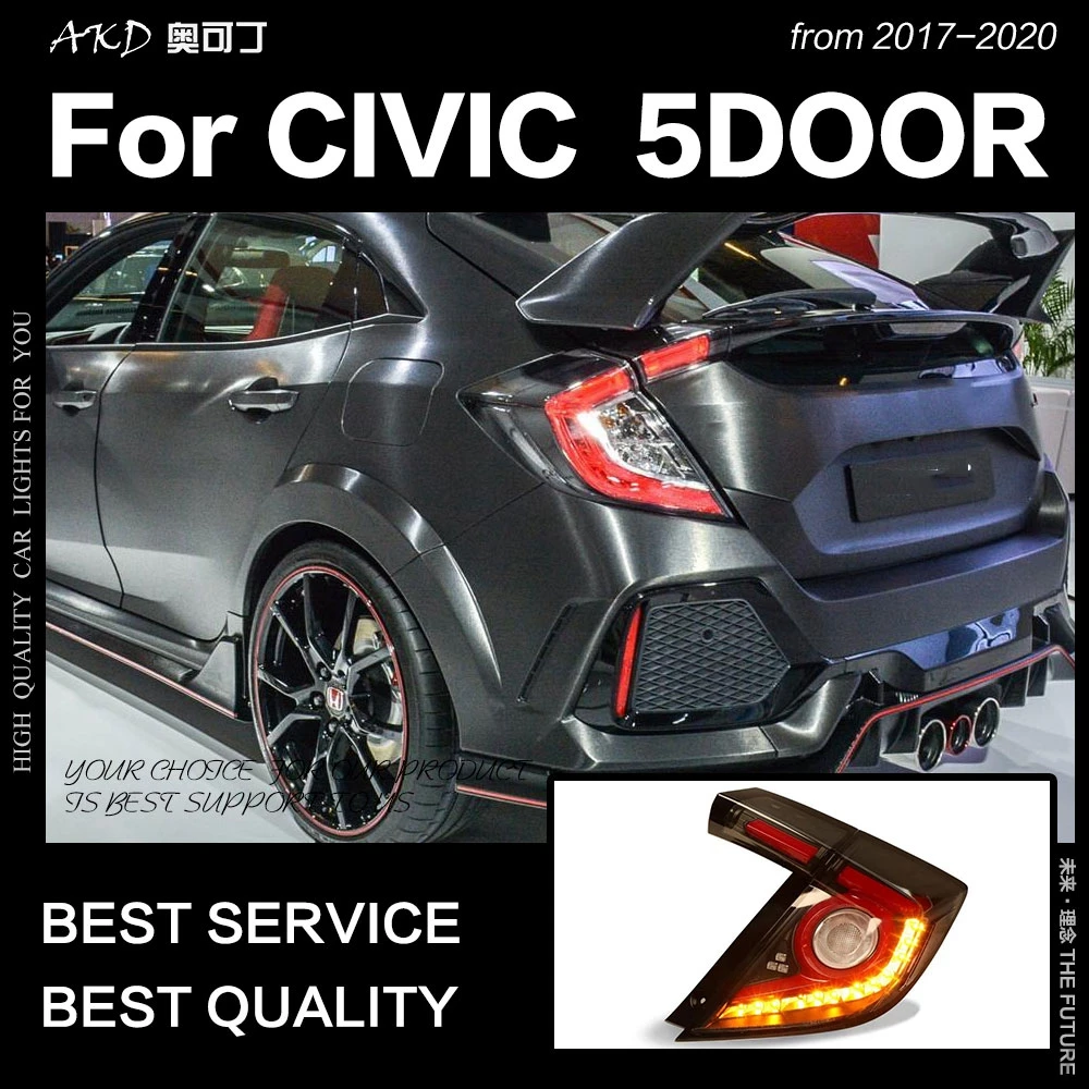 AKD Tail Lamp for Honda Civic X Tail Lights 2016-2019 New Civic Type R LED Tail Light Hatchback 5 door Rear Lamp Accessories 2PC