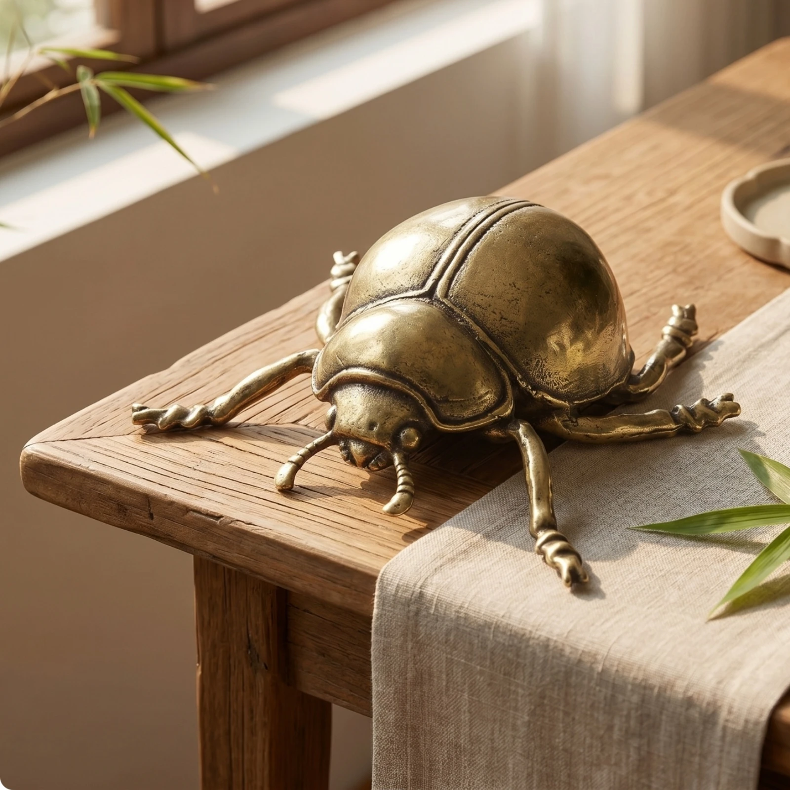 Beetle Figurine Antique Style Brass Beetle Desktop Ornament Collectible Decoration Decorative for Collectors, Tea Table view 3