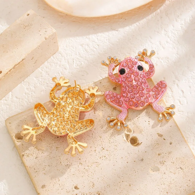 Personalized Imitation Pearl Frog Animal Women's Earrings Exquisite Creative Trendy Alloy Inlaid with Zircon Jewelry Accessory