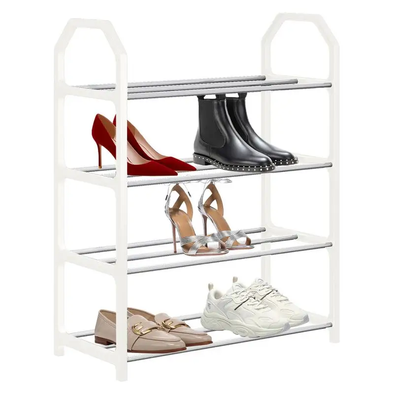 4 Tier Shoe Rack Stainless Steel Shoe Rack Free Standing Shoe Cabinet Storage Large Capacity Space Saver Shoe Storage Shelf