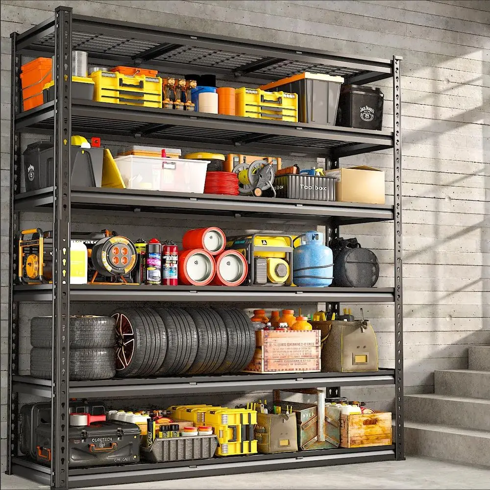 

6-ярусный регулируемый металлический стеллаж повышенной прочности, 48Ш x 18Г x 78В дюймов, для гаража, склада и кладовой