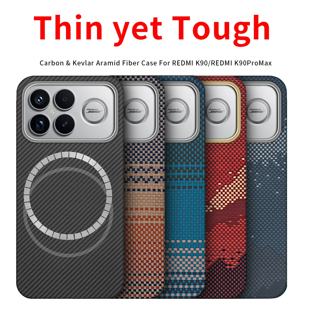 

For redmi k90 pro max case carbon case 600d kevlar aramid fiber fabric thin hard cover magnetic balckSlimligh