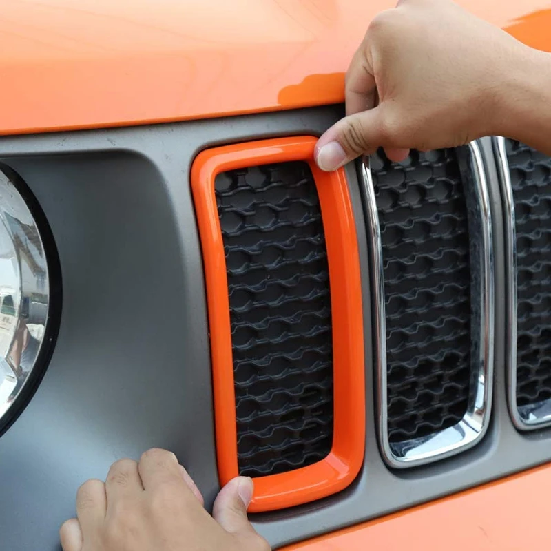 Front Mesh Grille Grill Inserts Trim Mesh Grill Insert Grille Guard Front For Jeep Renegade 2019+ 7Pcs Orange