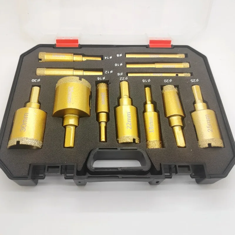 12pcs Set Vacuum Brazed Diamond Core Drill Bits for Ceramic Granite Marble Stone Tile Hole Saw Cutting Tools Compatible with Ang