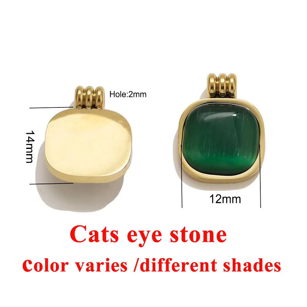 2pcs Cat's Eye Stone Square Rounded Charms Stainless Steel Gold Plated Pendants DIY Necklaces Earrings Women Jewelry Wholesale