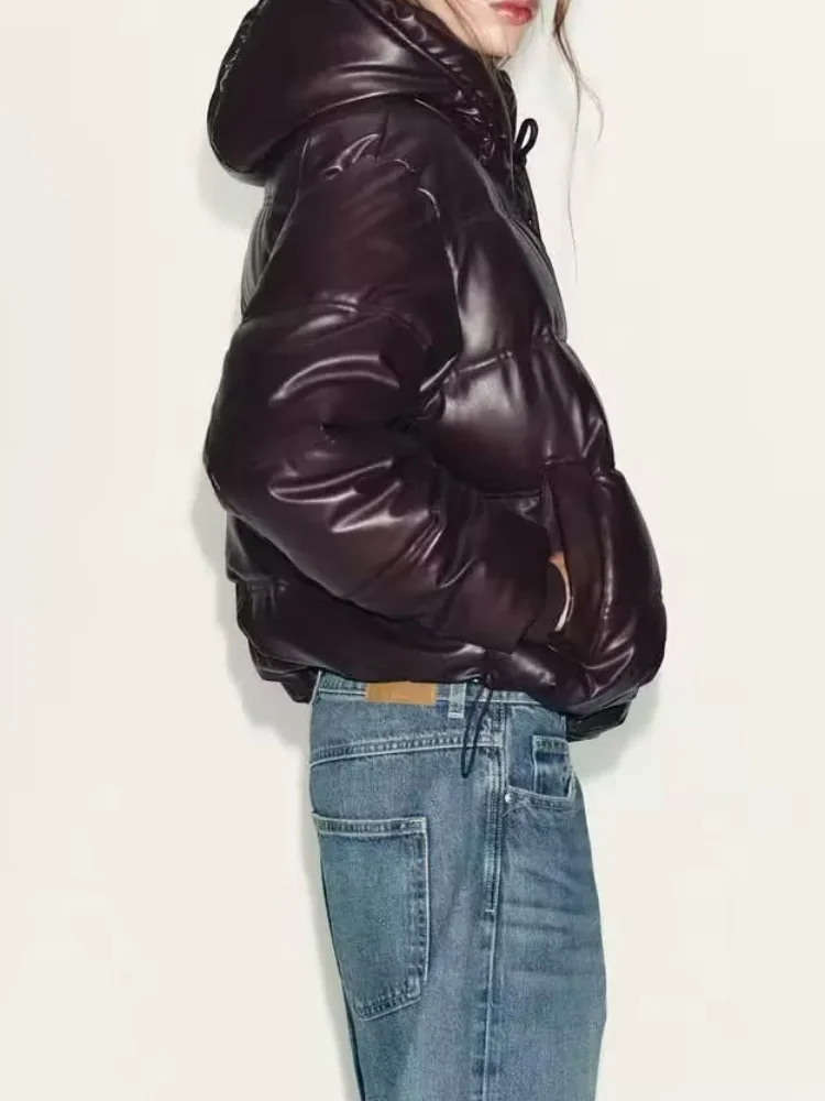 سترة جلدية قصيرة بغطاء للرأس للنساء موضة الصلبة الوقوف طوق سستة جيب سترات دافئة سيدة شتاء جديد ملابس الشارع اليومية #2