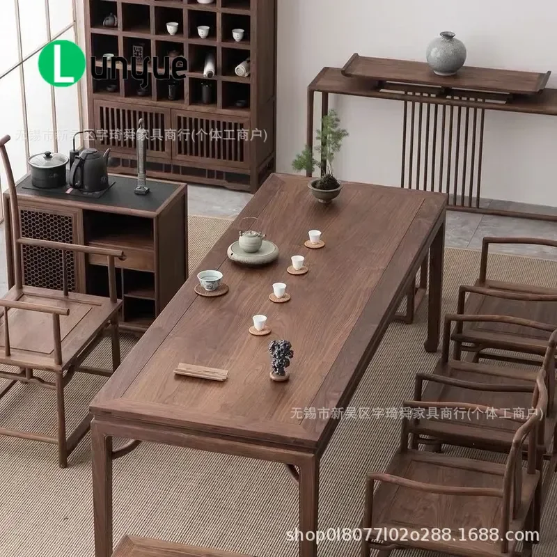 New Chinese Style Old Elm Tea Table and Chair Set Solid Wood Kung Fu Tea Table Simple Home Living Room Furniture Complete Set