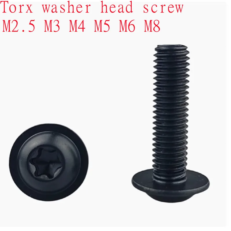 2pcs-50pcs M2 M2.5 M3 M4 M5 M6 M8 304 Stainless Steel Black Colour Torx Six Lobe Screw With Washer Collar