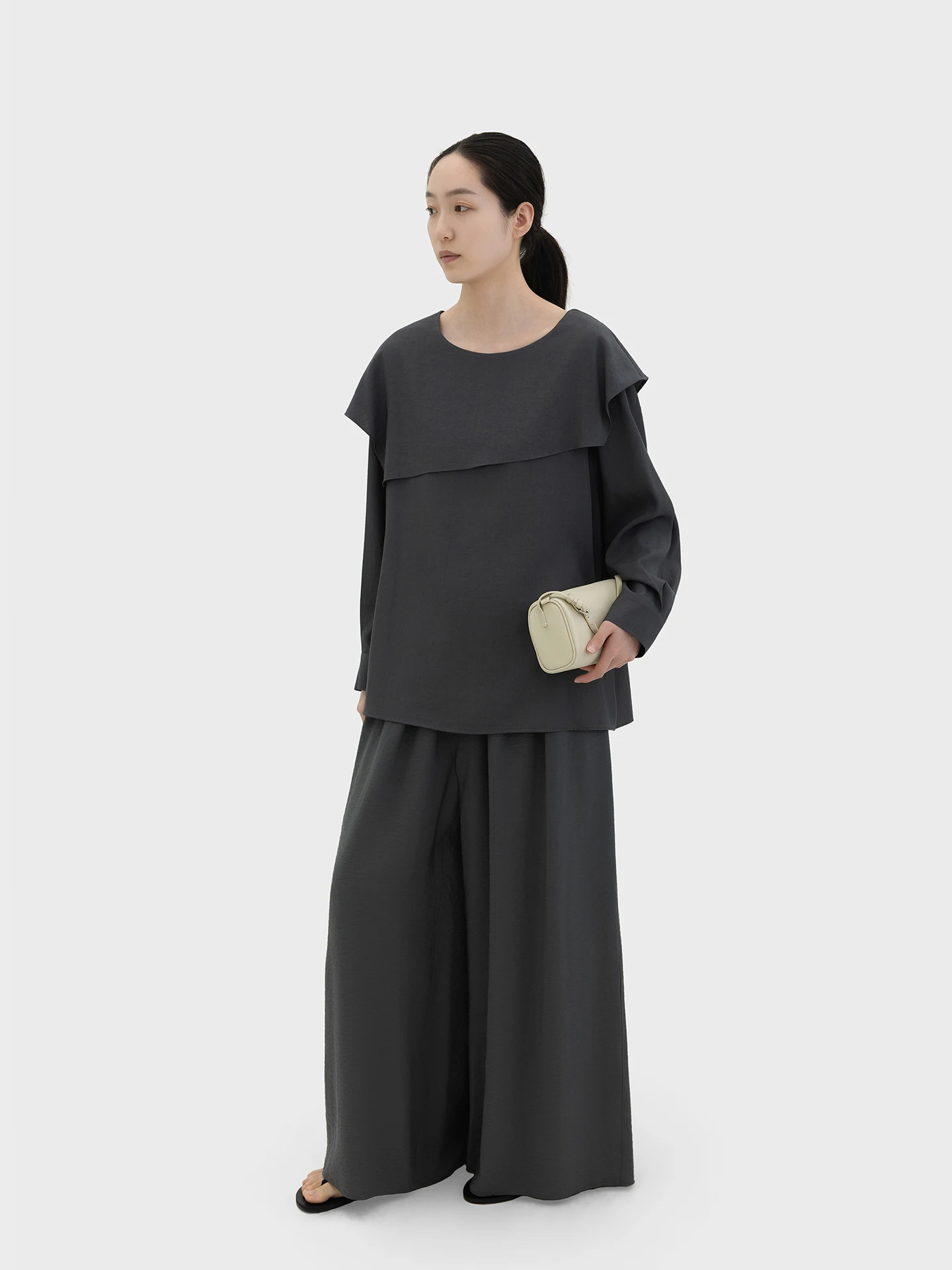 

Женская рубашка Seei в повседневном стиле с длинным рукавом, с запахом на плечах, из смесовой ткани (вискоза и нейлон), средней длины