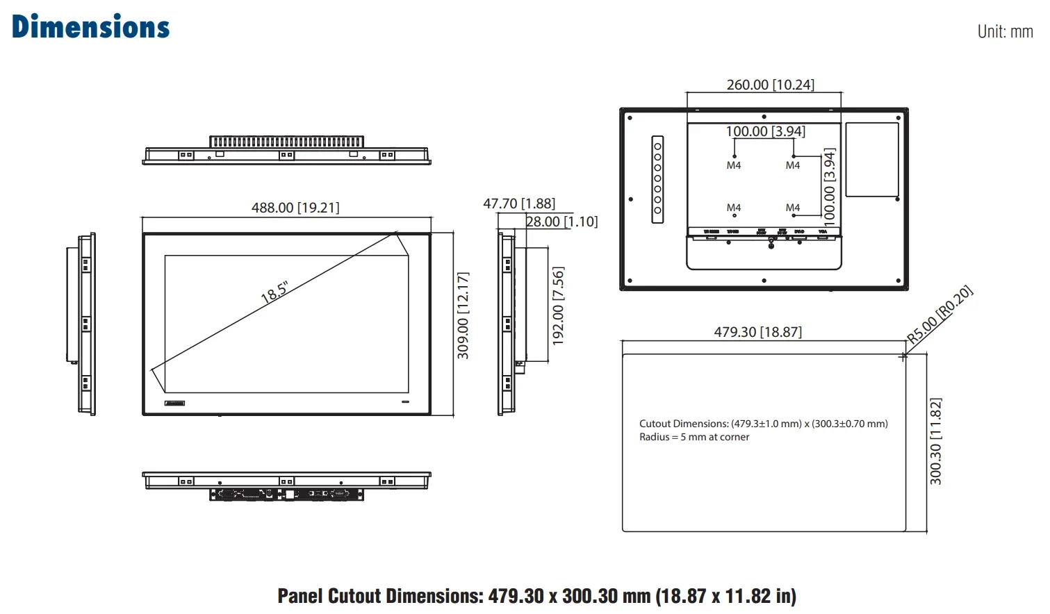 Advantech FPM-7181W 18,5 inch WXGA PCAP Touch Control Direct VGA en DVI-poorten Industriële touchscreenmonitor