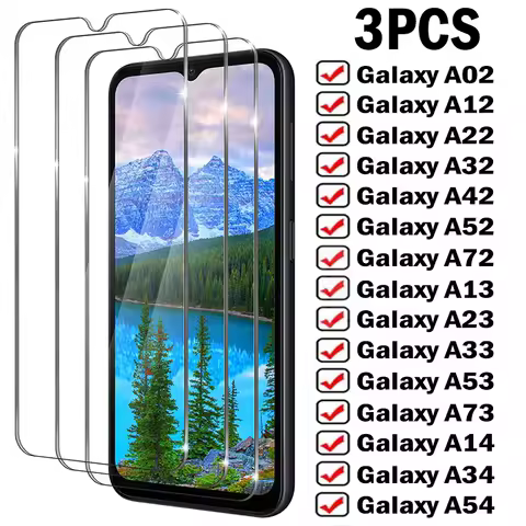 3Pcs Full Screen Protectors For Samsung Galaxy A12 A22 A32 A52S A13 A33 on Samsung A53 A72 A73 A54 A14 A24 A34 Tempered Glass