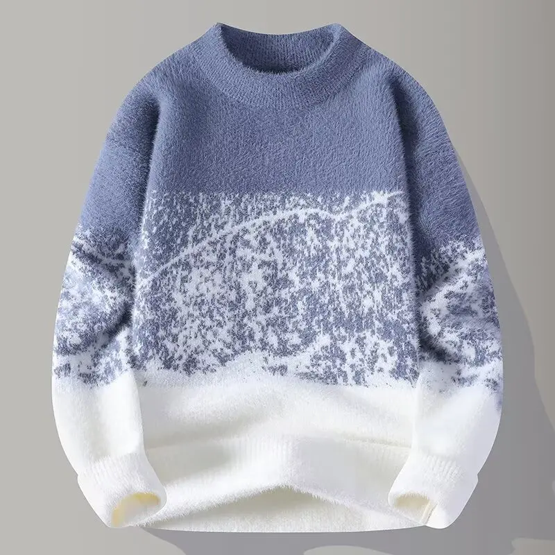 

2025 Новый мужской плюшевый свитер, пуловеры, корейский зимний теплый повседневный свитер с круглым вырезом, высокое качество, крутой топ, модная мужская одежда