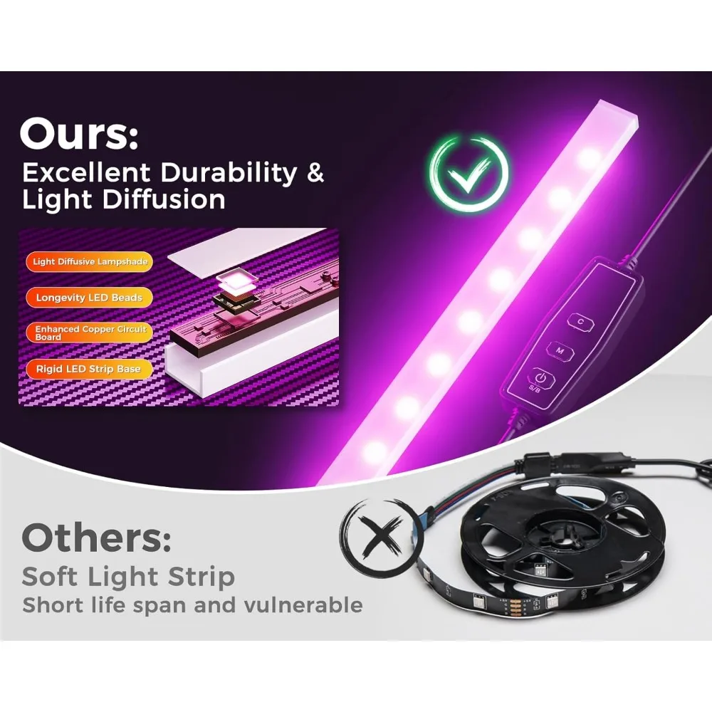 L Shaped Desk Gaming Desk with LED Light & Power Outlet, 53 Inch Reversible L Shaped Computer Table with Shelf & Storage