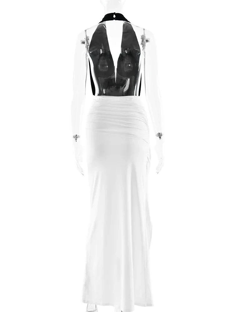 XIAOTANG dos nu Patchwork robe Sexy 2025 automne licou cou fendu moulante robe Maxi élégante fête robes de soirée pour les femmes
