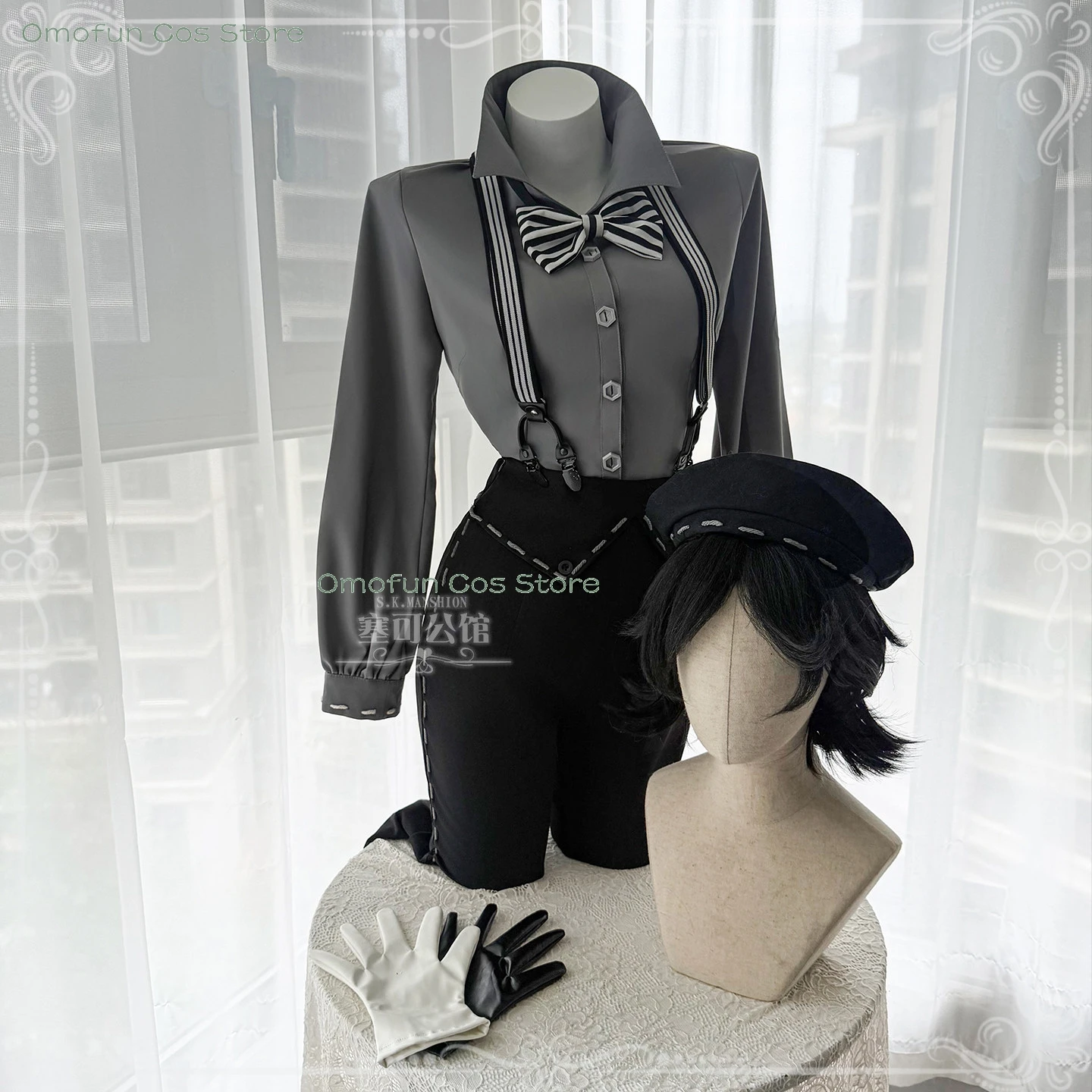 Identity V Mime Artist Cléo Decroux Unisex Cosplay Set – Grey Suit + Wig + Mask, 2026 Halloween Survivor Roleplay Costume - view 4