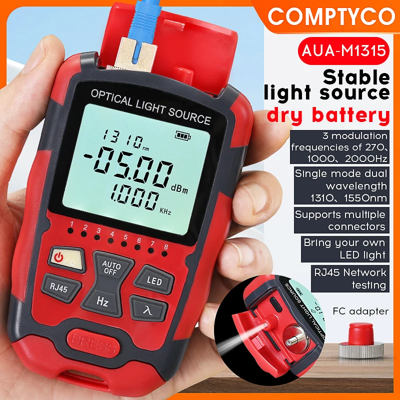 

Оптический источник света COMPTYCO AUA-M1315/AUA-MC1315 Mini OLS, инструмент для тестирования оптоволокна, 1310 нм/1550 нм, стабильный источник света для оптоволокна