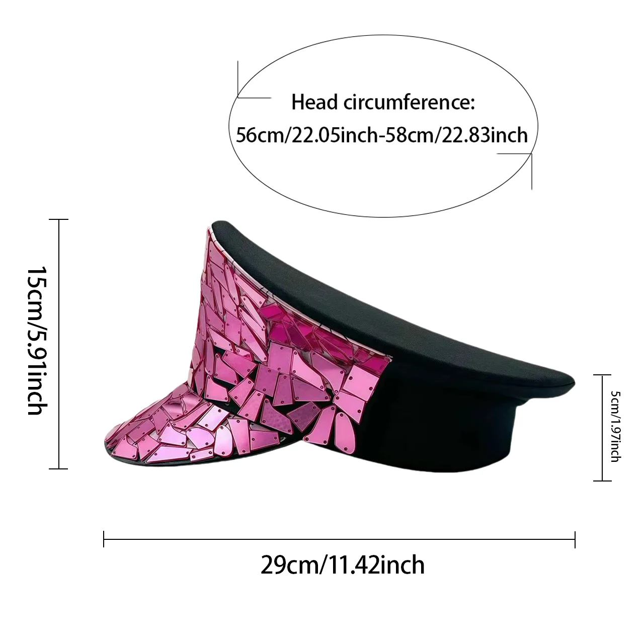 HongLuan gele laser lederen lus kapitein hoed strass & militaire petten voor dames, Rave Festivals accessoires & feestpet man