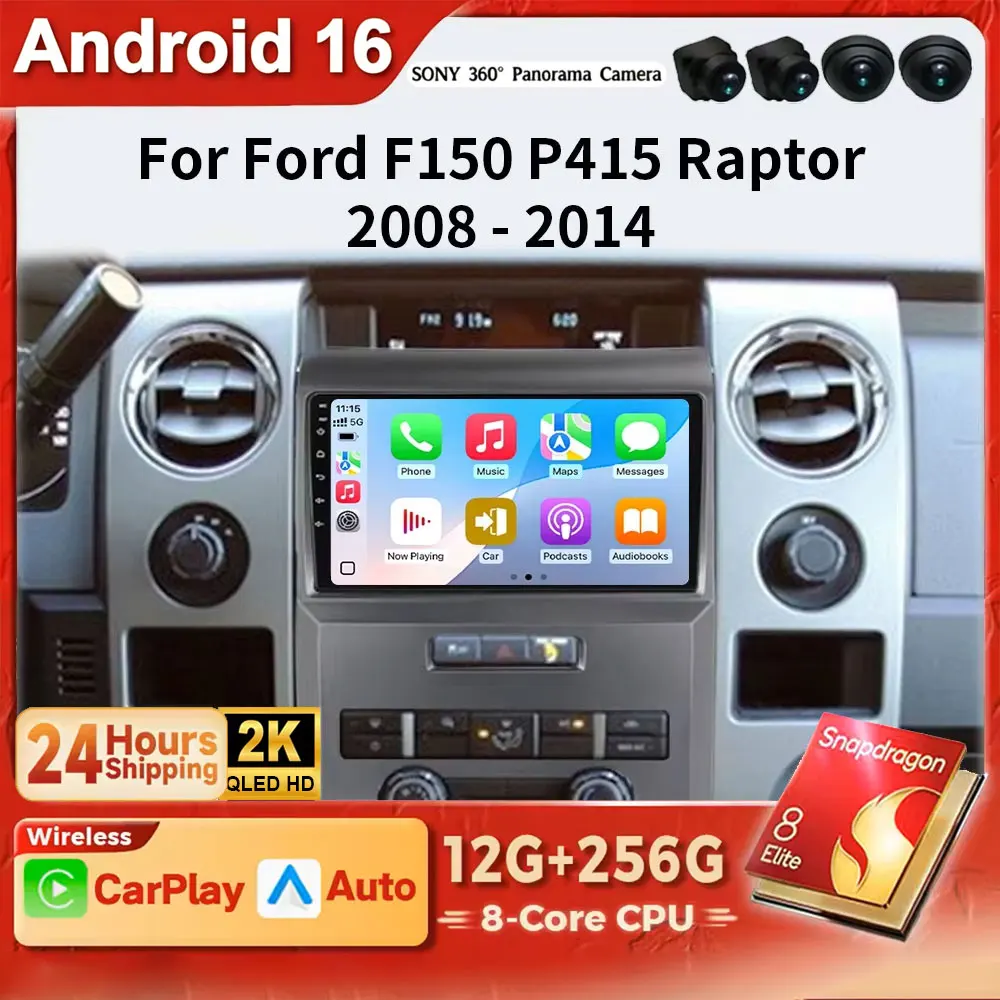 Android 16 4G CarPlay Radio For Ford F150 P415 Raptor 2008-2014 Car Intelligent System 2din GPS Stereo Head Unit RDS Multimedia