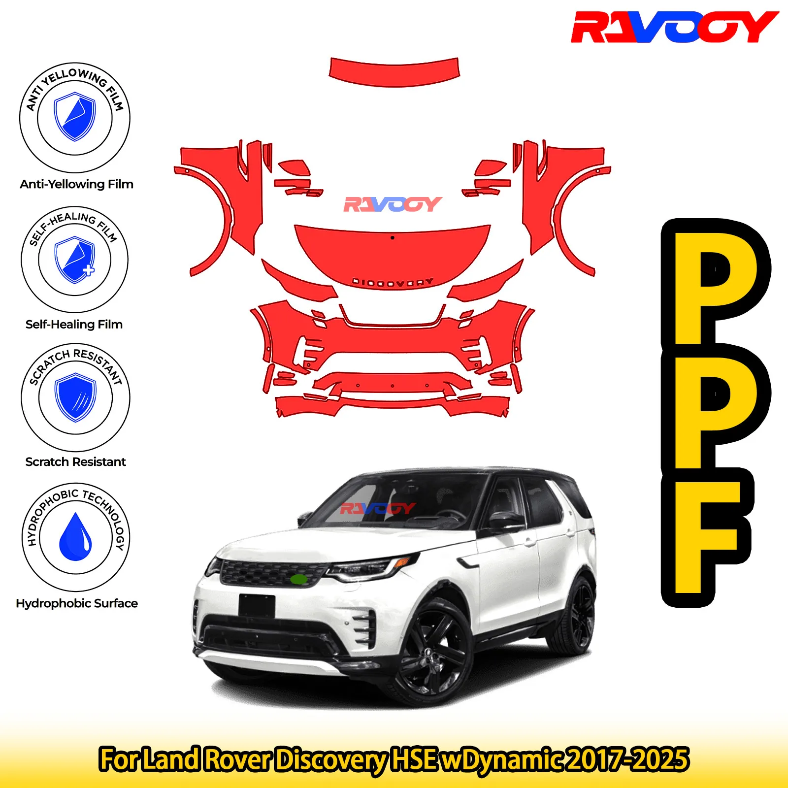 Pour Land Rover Discovery HSE wDynamic 2017-2026, kit de protection de peinture PPF avant pré-découpé noir brillant mat, film de protection de peinture 8,5 mil, protection transparente