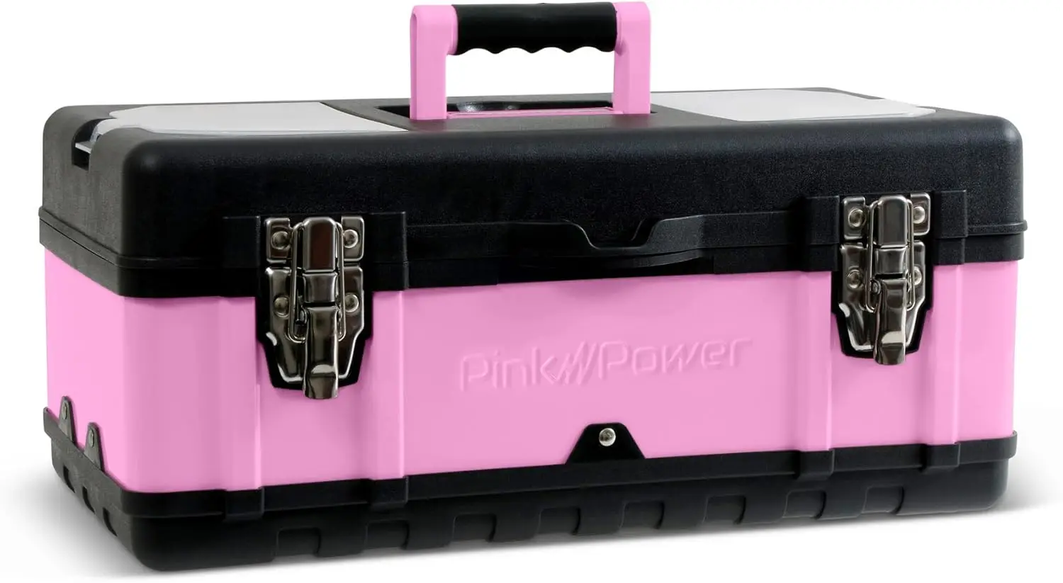 

18" Small Metal & Plastic Portable Lightweight Pink Locking Empty Toolbox Chest - Craft Tote Storage Tool Case Organizer