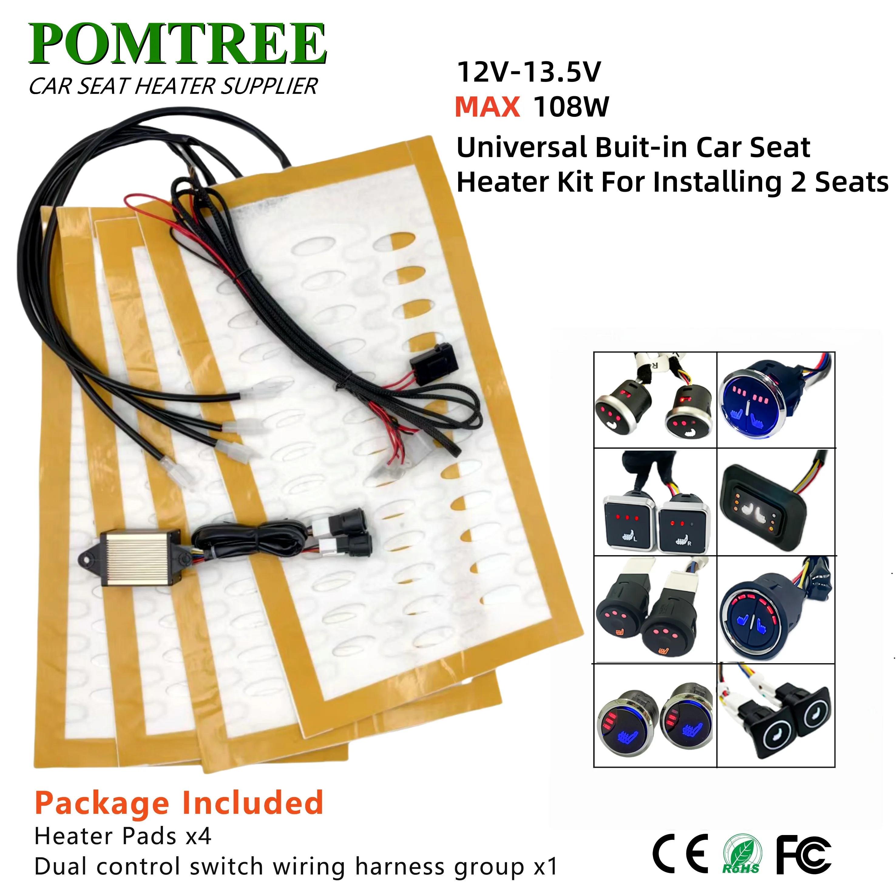 Built-In Car Seat Heater Kit Fit 2 Seats,3-Level Dual Control Switch Universal 108W Alloy Wire Heating Pads Comfortable