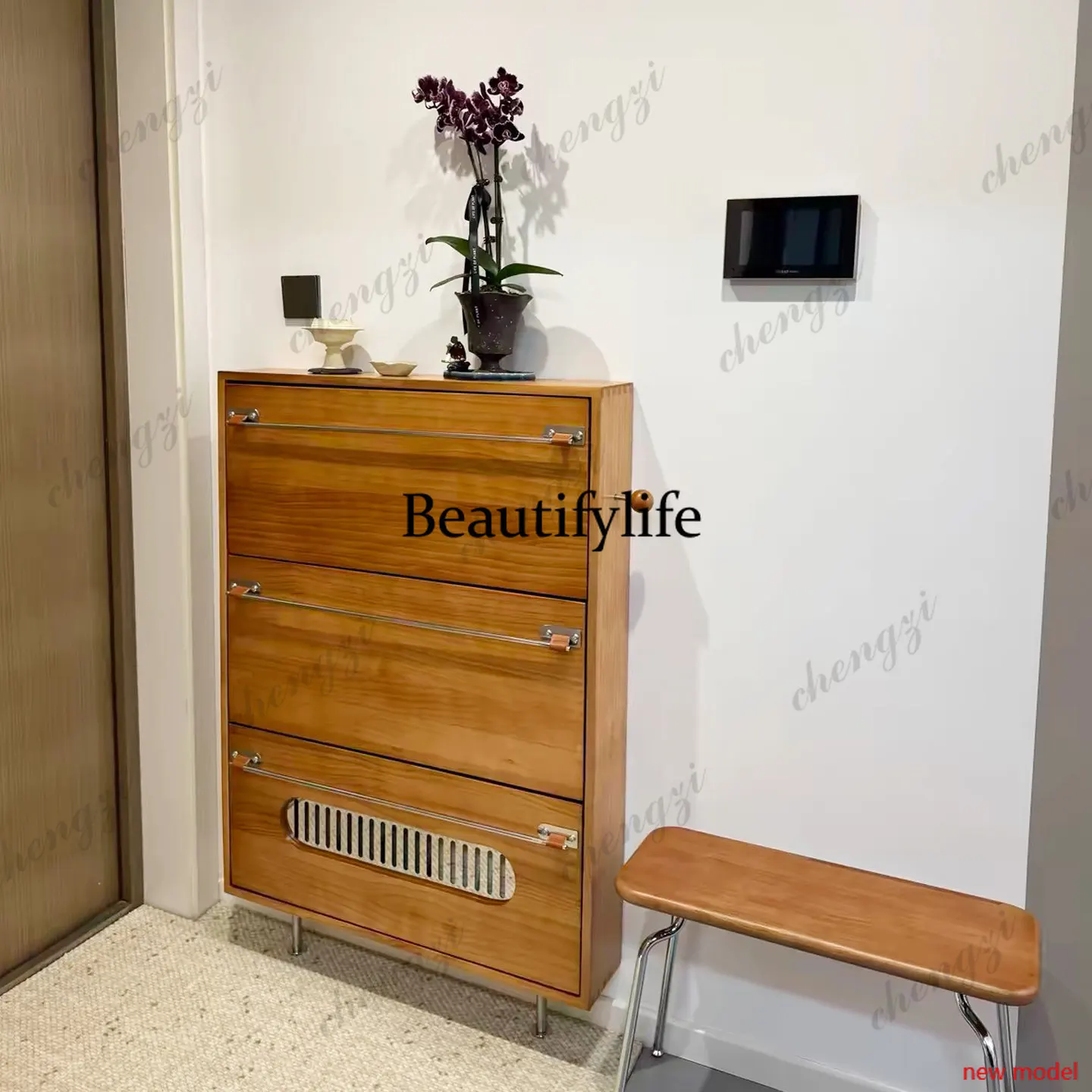 h178Modern simple household door against the wall floor type, tipping bucket cabinet entry entrance, storage, display cabinet