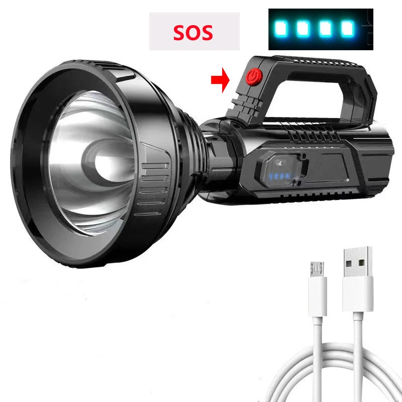 Krachtige Led Zaklamp Draagbare Zoeklicht Camping Zaklamp Oplaadbare Schijnwerper Buiten Waterdichte Handheld Led Zaklamp