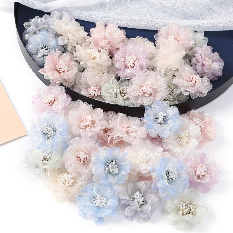 

Organza Three-Dimensional Fabric Cotton Rose Flowers Artificial Flowers DIY Handmade Hair Clip Accessories Hat Decoration