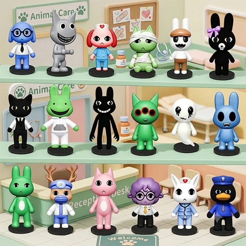 New 6/12/18pcs Horror Animal Hospital Figure Home Decoration Model Mini 7-9CM PVC Dog Cat Figurines Home Decor Ornaments