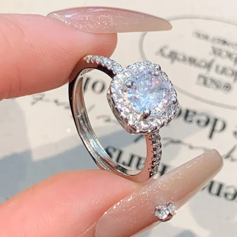 PANJBJ 925 Sterling Silver Geometry Ring for Women Block Zircon Classic Shining Engagement Jewelry Gift Dropshipping
