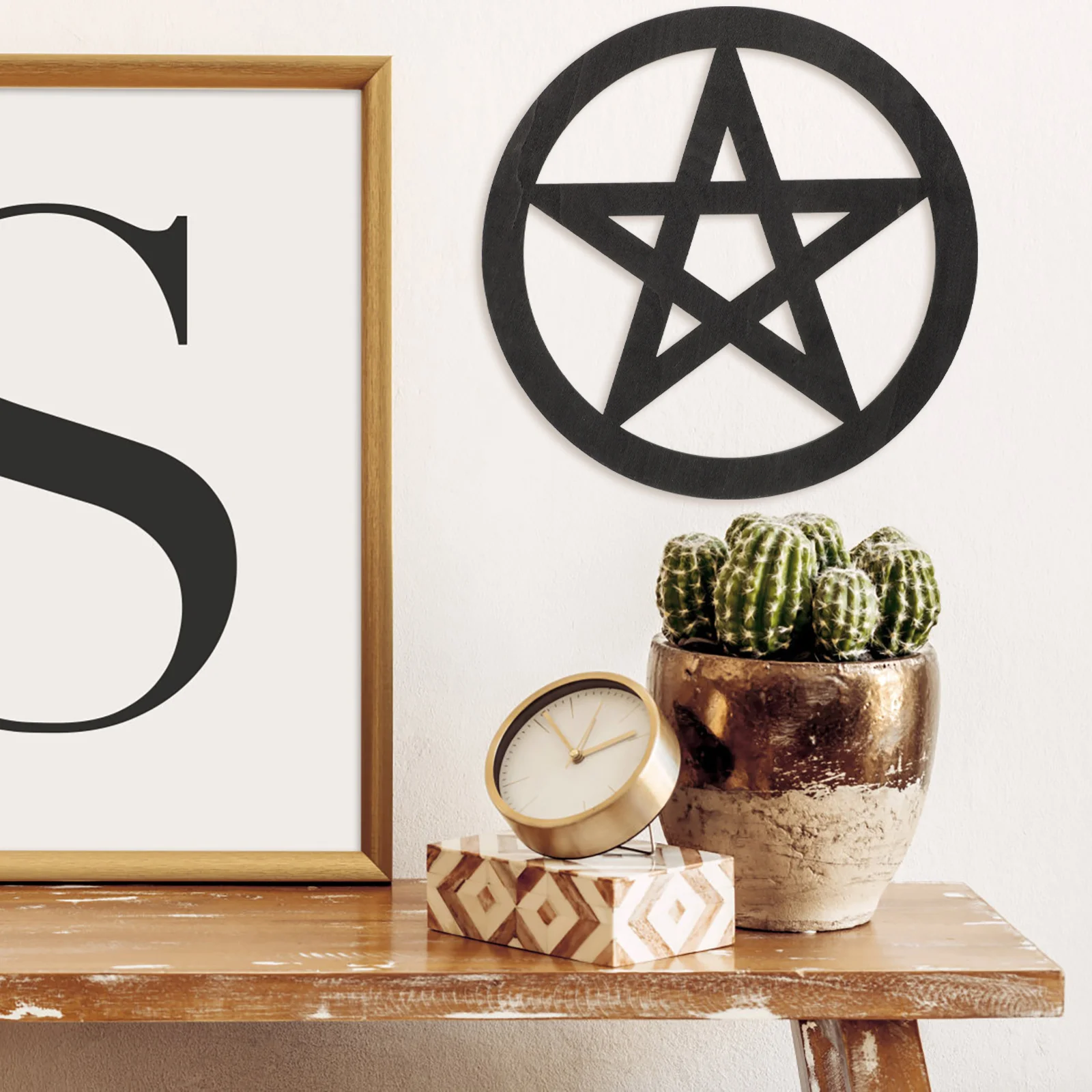 Pentagram Decoration Practical Wooden Altar Ritual Ornaments Tile Carving Pentacle Household Ceremony Decorations Props