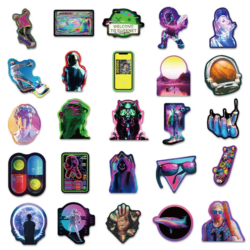 50Pcs Rainbow Laser Stickers Lijm Label Sticker