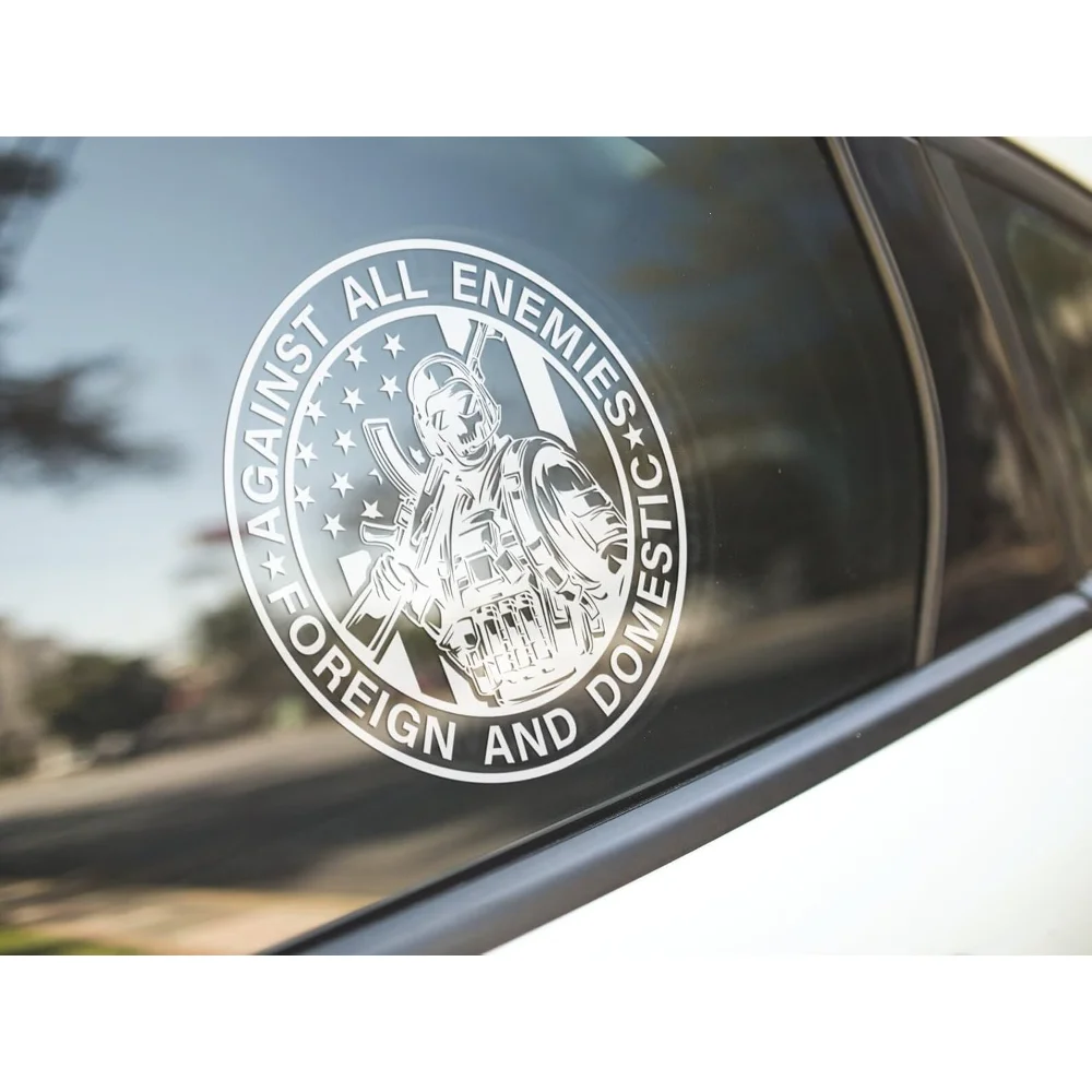 2 Pack Against All Enemies Foreign And Domestic PVC Sticker For Car Body And Laptop Creative Vehicle Decoration Decal