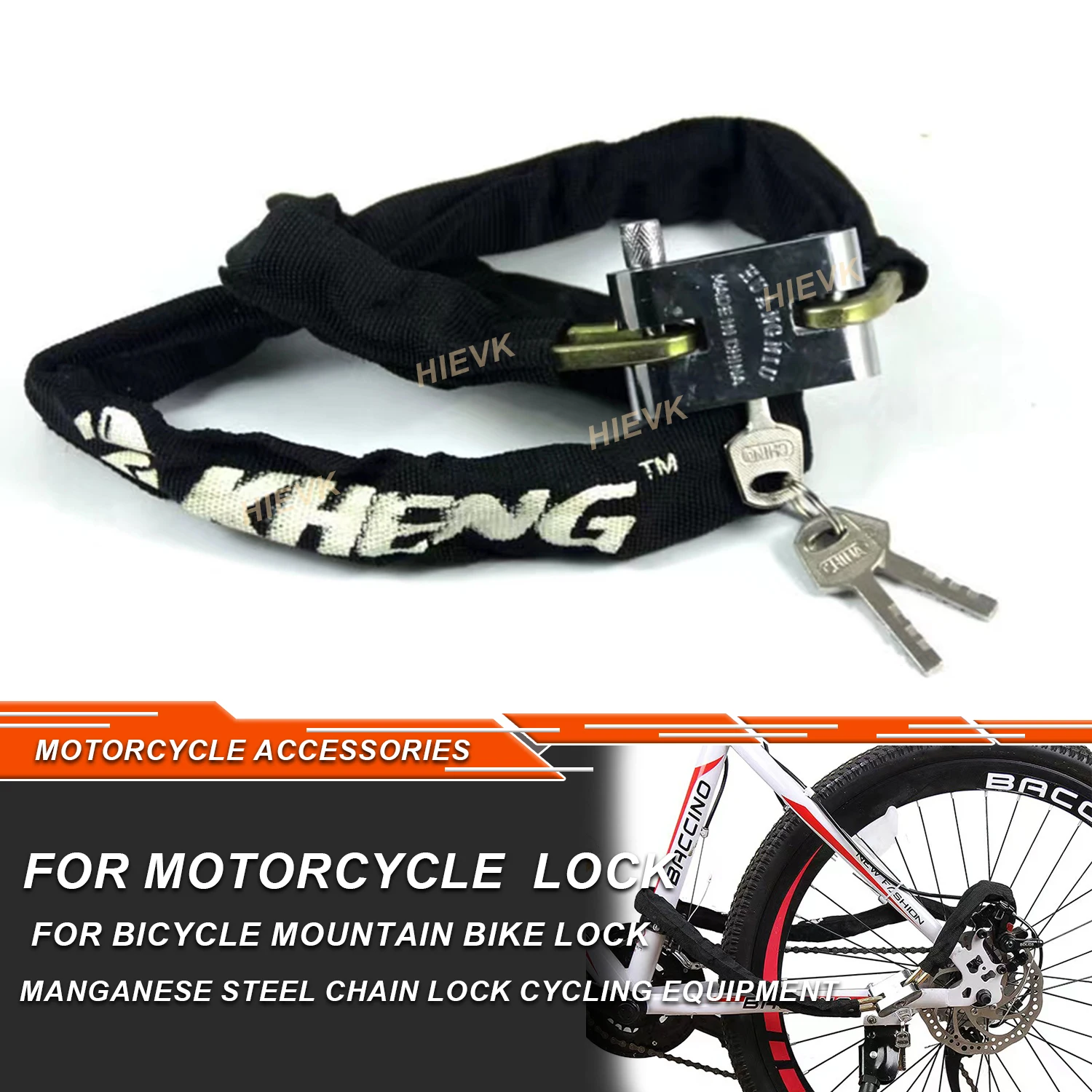 Almohadilla de bloqueo de cadena de acero al manganeso para motocicleta, accesorio antirrobo de seguridad, Universal, 65cm/85cm/120cm/180cm