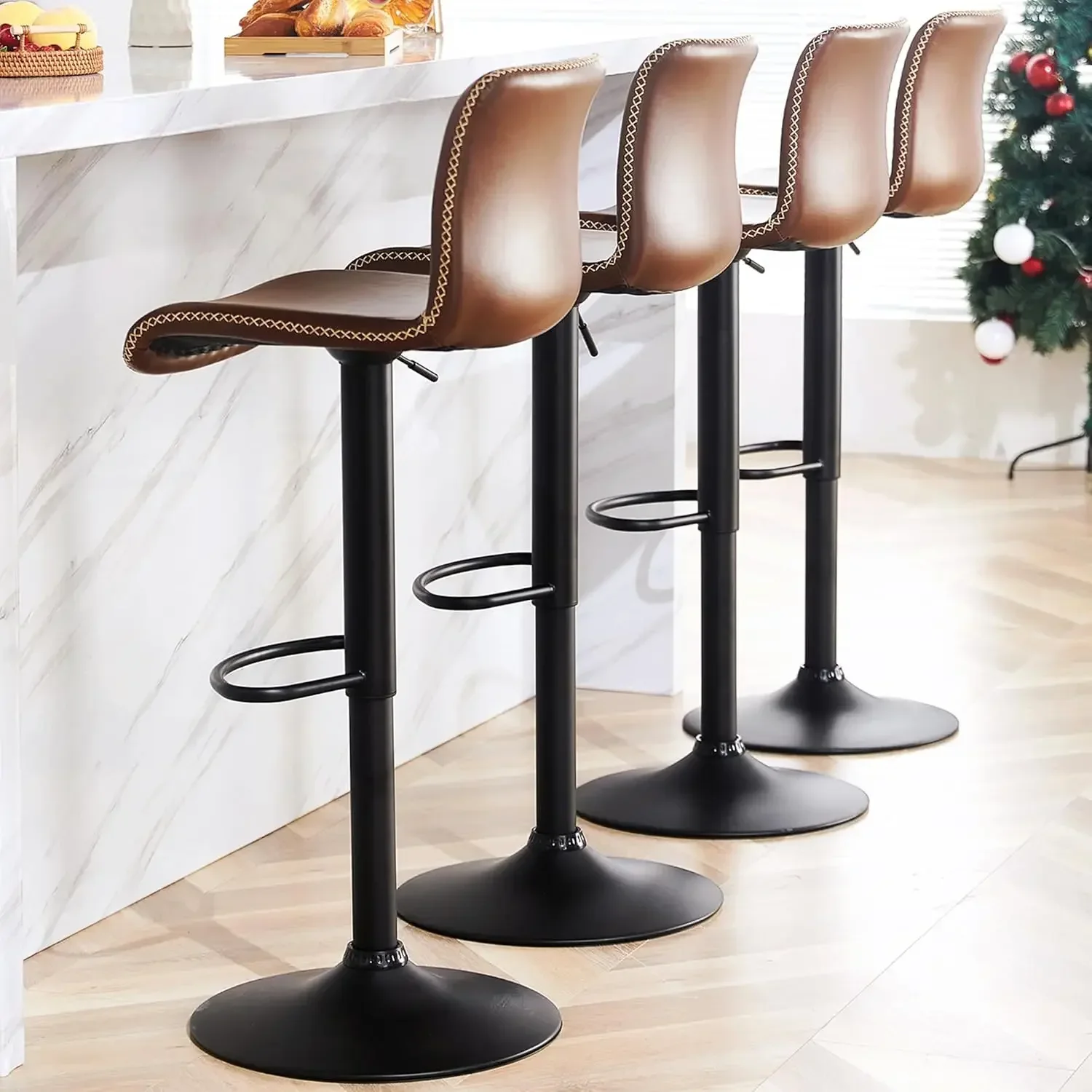 Swivel Bar Stools Set of 4, Counter Height Bar Stools with Back, Adjustable Bar Stools 24" to 32",