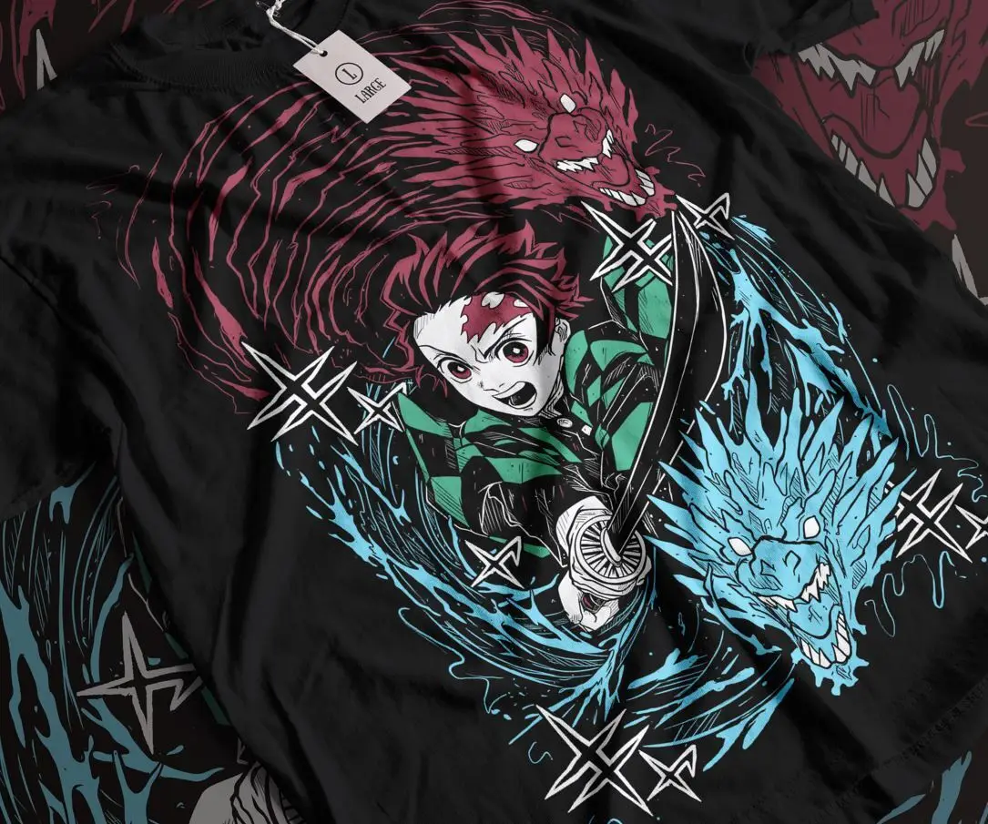 Tanjiro Demon Slayer T-shirt Kimetsu No Yaiba Horror Anime Nezuko Shirt All Size