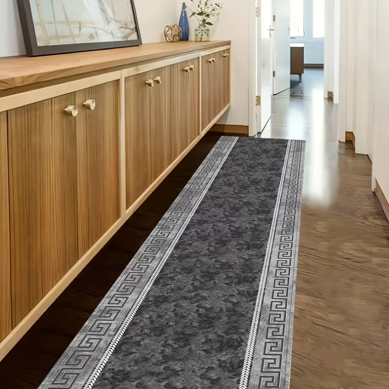 1pc Modern Black White Geometric Carpet Runner Rectangular Floor Mat Suitable for Hallway Kitchen Bathroom Bedside Holiday Gift