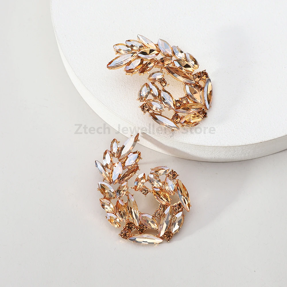 أقراط كبيرة من الزجاج الهندسي للنساء ، براقة وحلوة ، لامعة ، أزياء كورية ، بساطة ، بيان خفيف الوزن ، هدية مجوهرات