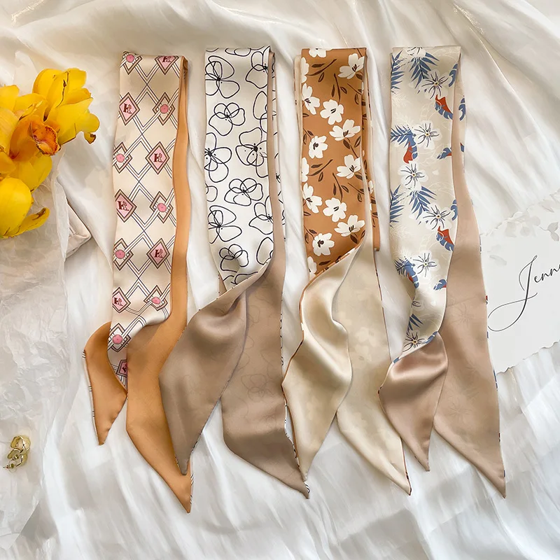 lenco-de-seda-longo-e-estreito-estilo-novo-2025-cor-caqui-moda-fena-primavera-verao-lenco-bandana-multifuncional
