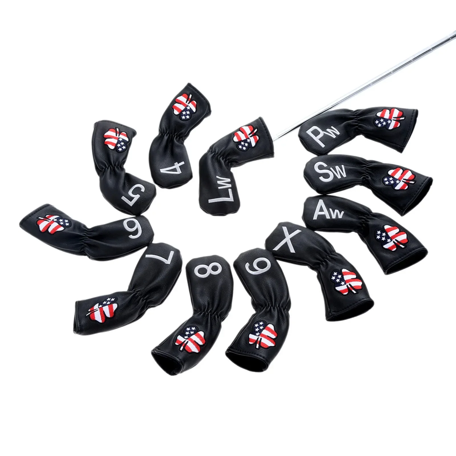 11Pcs Lucky Clover Golf Club Iron Head Covers Weiche PU Leder Golf Irons Headcover Wiht Anzahl Gedruckt 4,5,6,7,8,9,Aw,Sw,Pw,Lw,X