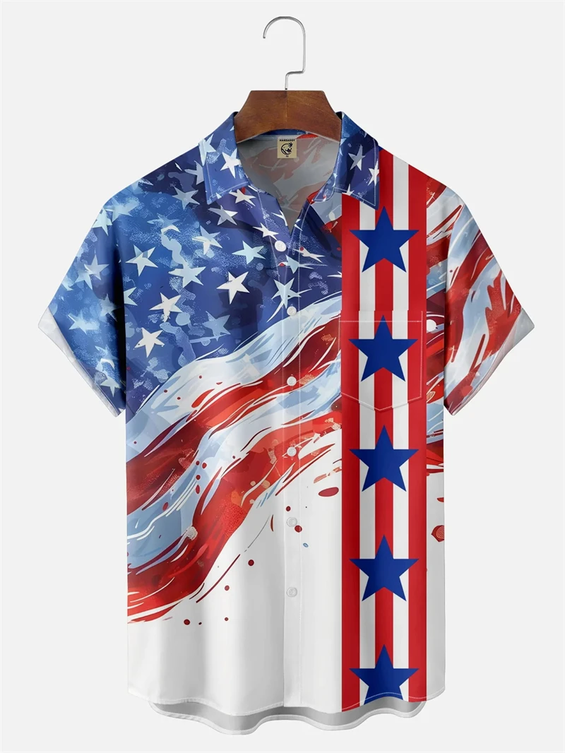 

3D Printed America Flag Graphic Shirts For Men Clothing Hawaiian Beach Shirts Short Sleeve Y2k Tops Vintage Clothes Lapel Blouse