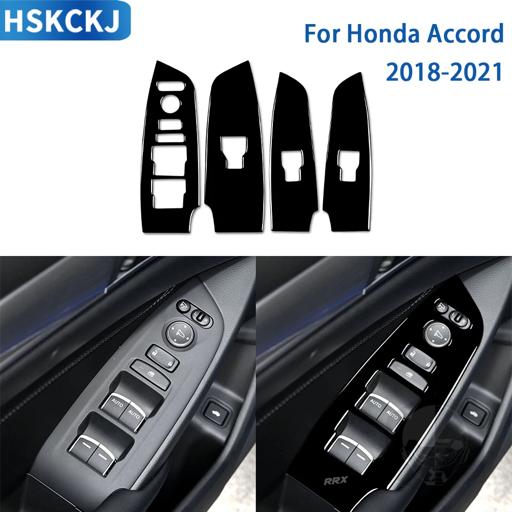 

For Honda Accord 2018 2019 2020 2021 Accessories Car Interior Glossy Black Plastic Door Lifting Panel Trim Sticker Decoration