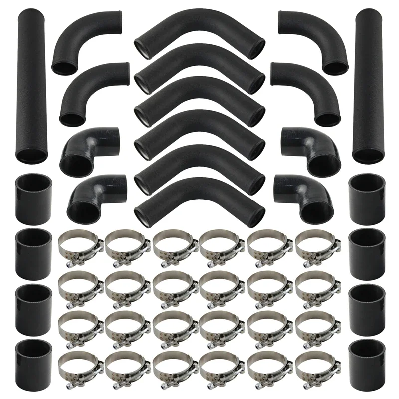 

Комплект трубопроводов для интеркулера 2,5 дюйма, 63 мм, 12 шт. + Т-образные зажимы + Blk силиконовая Соединительная муфта шланга, черный, алюминиевый, универсальный