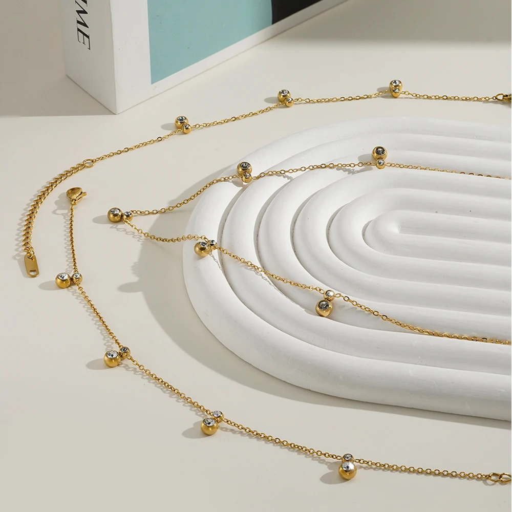 ENFASHION Para Mujer Round Zircon Clavicle Pendant Necklace For Women's Stainless steel 18K Plated Gold delicate Jewelry P3603