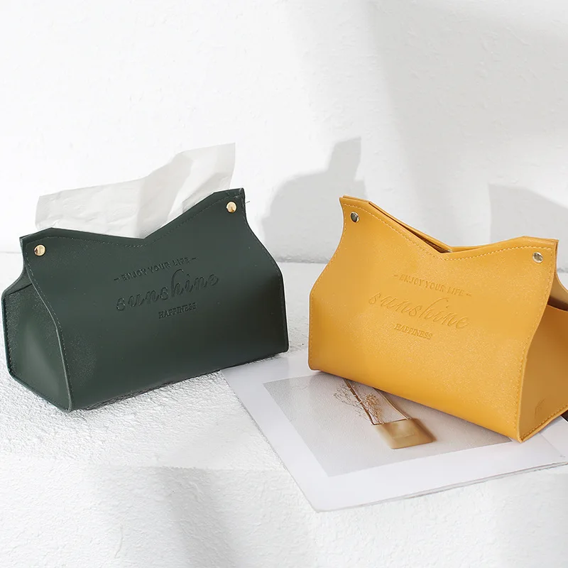 Nordic Style Leather Car Tissue Box - Creative Space-Saving Multi-Purpose Tissue Storage Holder for Living Room Kitchen Vehicle