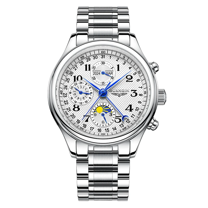 GUANQIN Men's Watches Automatic Mechanical Watches Swiss Quality Business Fashionable Multi-functional Waterproof Wristwatches